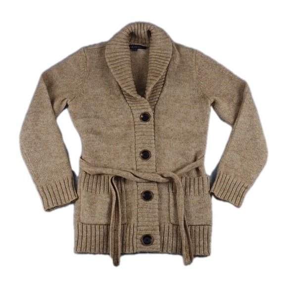 AK Anne Klein Sweaters - Ak Anne Klein Wool Blend Cardigan Women's LG Camel  Knit Sweater Chunky Belted